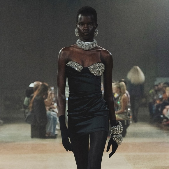 AREA EMBROIDERED CRYSTAL CUP DRAPED MINI BLACK DRESS sz 2 NWT - Picture 3 of 12